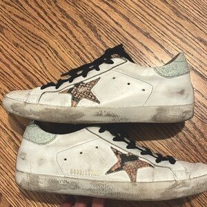 Golden Goose Superstar Distressed Glitter Leather Sneakers